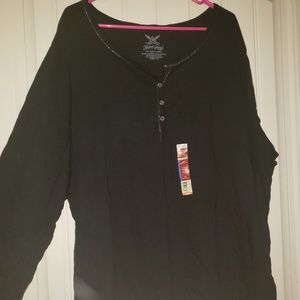 Black long sleeve shirt with buttons.